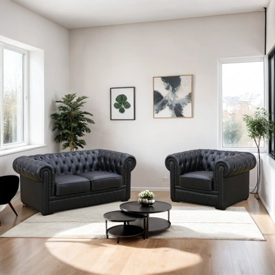 Almuth 2 - Piece Genuine Cow Top Leather Luxury Chesterfield Living Room Sofa Set