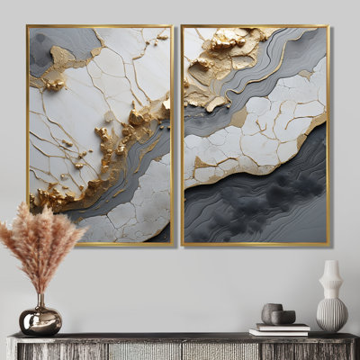 Art mural sur toile, "Minimalisme blanc doré" - Spirales abstraites