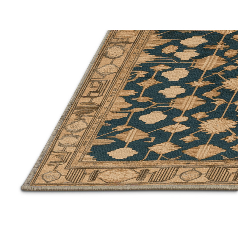 Tapis art déco brun lavable à la machine, Rectangle 7 pi x 9 pi