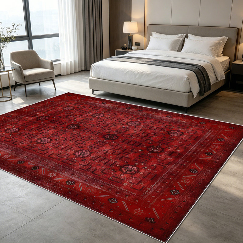 1PC Vintage Distressed Burgundy Tribal Geometric area rugs for Living Room, Soft, All seasons, Easy-maintain, Washable Indoor mat, Farmhouse suitable for Dining Room, Bedroom, Entryway, Kitchen, Home Office, Patio, Home Decor, Outdoor Decor.