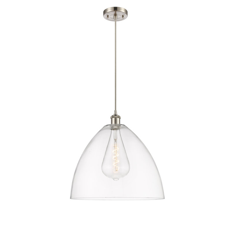 Luminaire suspendu en forme de dôme à 1 lumière Angelia, Transparent, H 18,75 po x l 16 po x P 16 po, Nickel satiné brossé