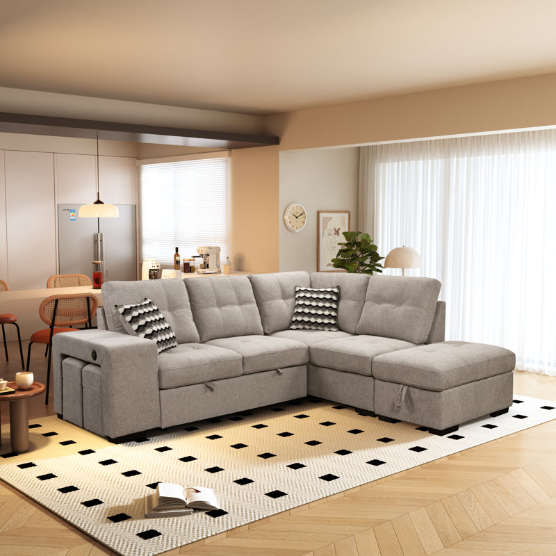 Canapé-lit modulaire coulissant en forme de L réversible de 101 po avec repose-pieds en verre avec repose-pieds en verre avec repose-pieds Glassok