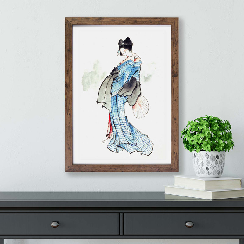 Beautiful Geisha - Single Picture Frame Painting, Walnut, 24cm H x 33cm W x 2cm D