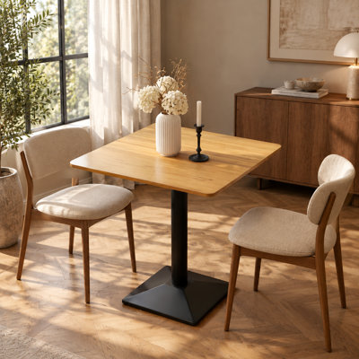 Square Bamboo Dining Table With Metal Pedestal Base 26.4 Inch
