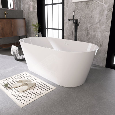59" Freestanding Soaking Acrylic Bathtub