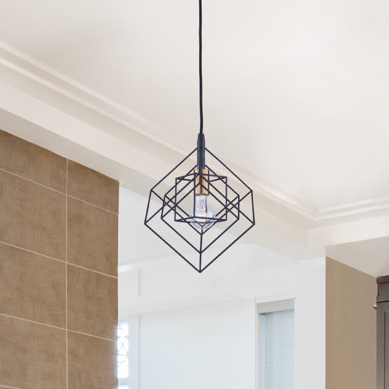 Luminaire suspendu géométrique à 1 lumière Artistry, Noir mat / laiton moisson