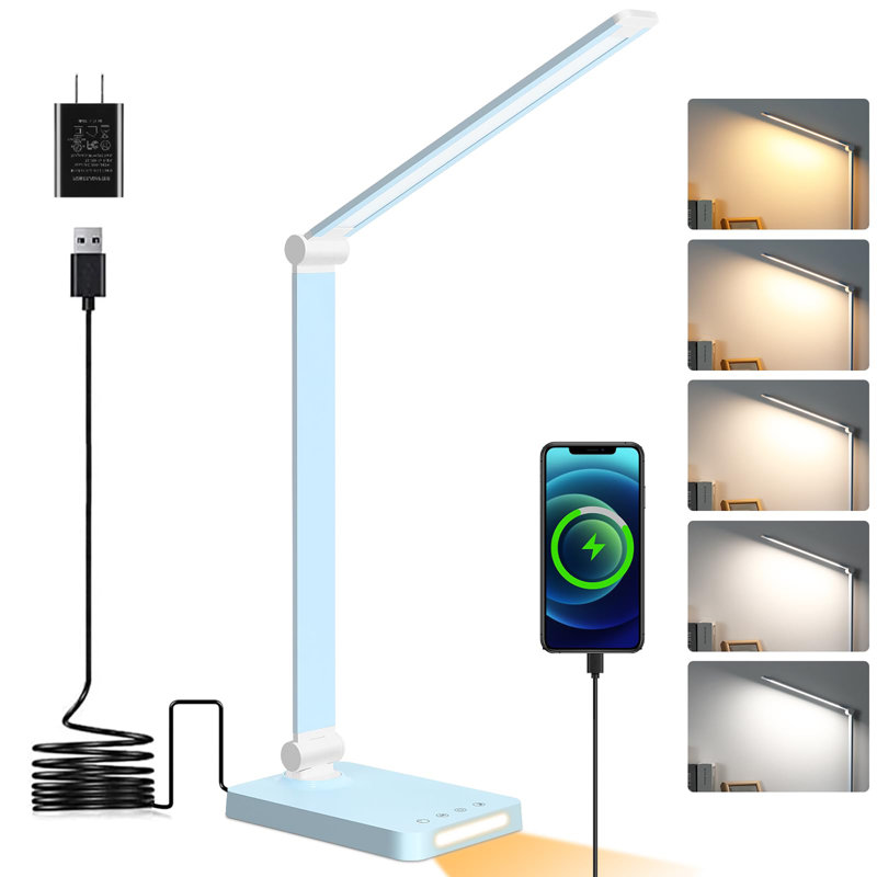 LED Desk Lamp with USB Ports,Touch Desk Lamps for Home Office with 5 Color Modes,3 Brightness Desk Light with Small Night Light,Reading Lamp Table Lamp for Bedroom Bedside Study(with adapter)