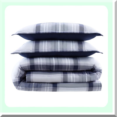 Plaid Comfort Twin XL Bedding Set - Soft 5 Piece Complete Bed in A Bag with Sheets & Pillow Case for All Season - Simply Clean Jax Blue -  East Urban Home, 6B4866A6D93245799014E43418CDDADB