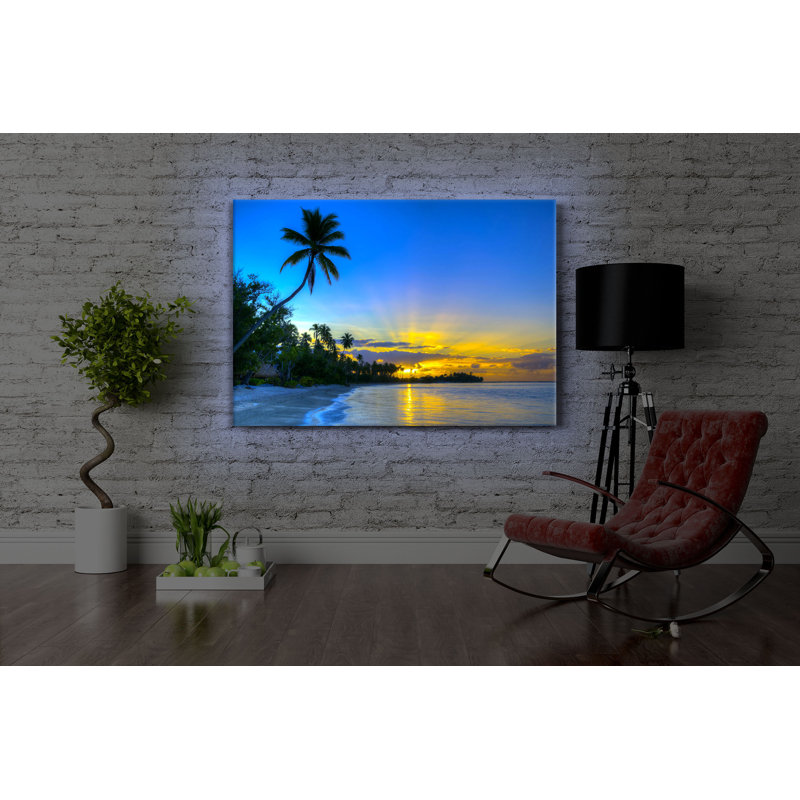 Palms On The Beach by No - Wrapped Canvas Print, 60cm H x 80cm W x 4.5cm D, With lighting