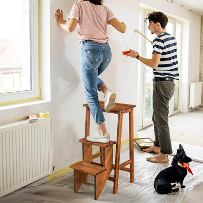 Fletchley 3 - Step Rubber Wood Lightweight Folding Ladder Bench