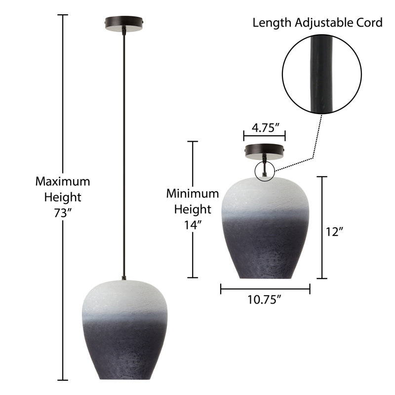 10.75"W Laya Glam White/Black/Grey Ombre Dome Shade Pendant
