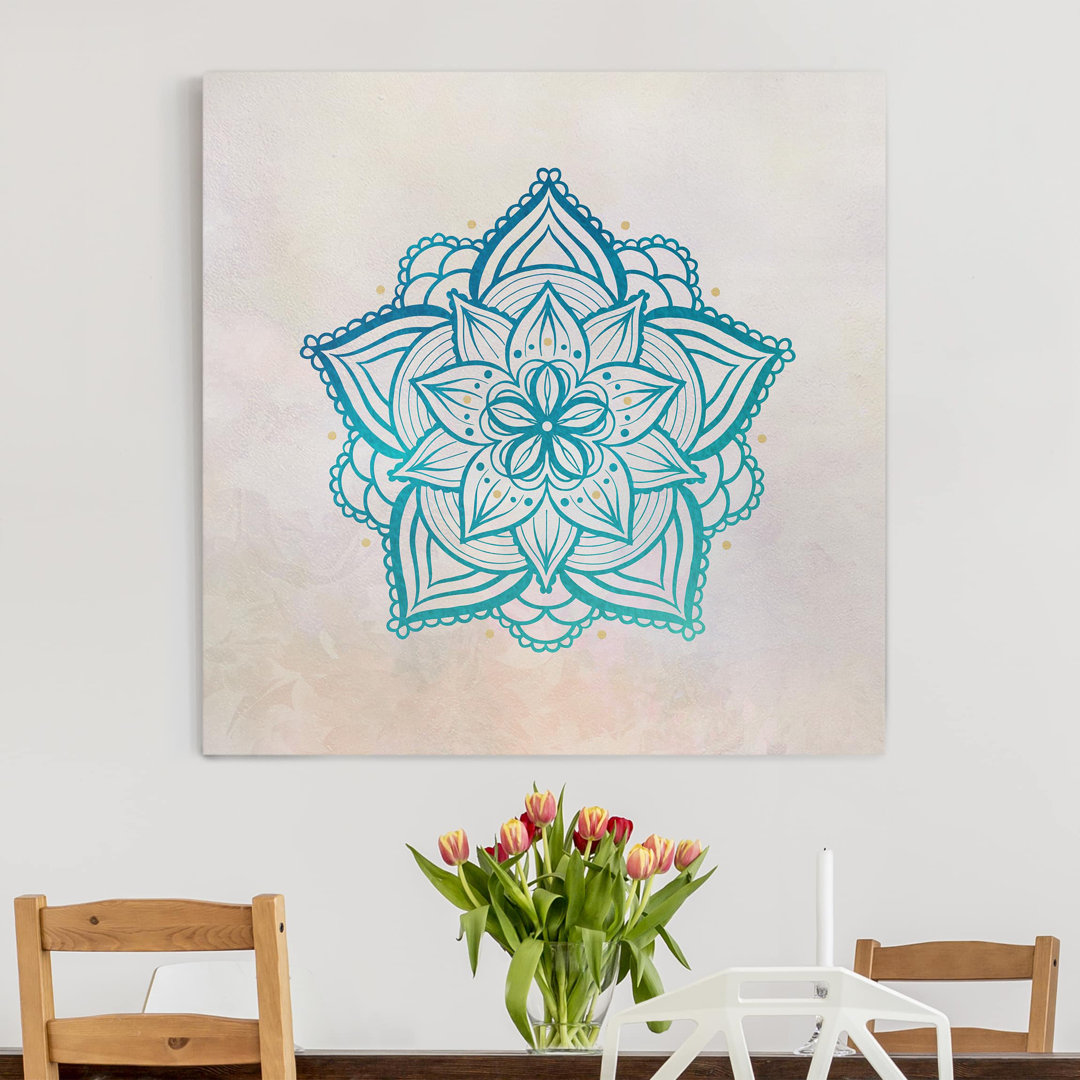 Leinwandbild Mandala Illustration in Gold & Blau