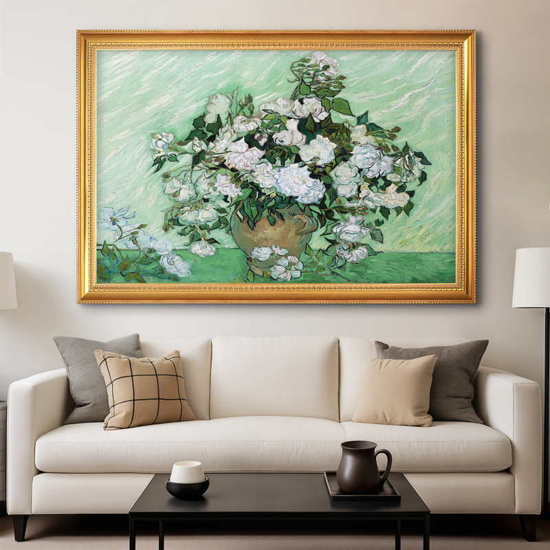 Roses, 1890 - Vincent van Gogh - Toile encadrée sur mesure, 28x40 INNER SIZE, Framed Canvas, Beaded Florentine Gold