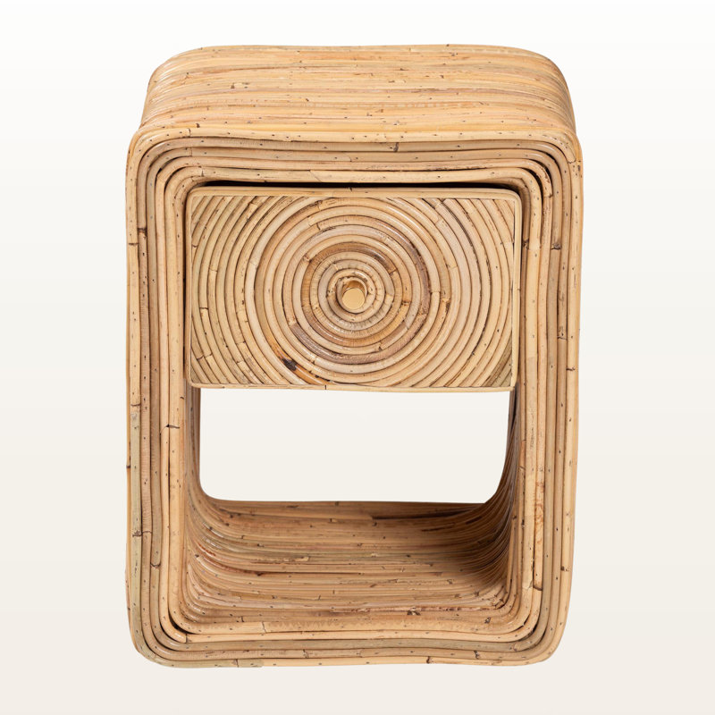Table de chevet en rotin naturel à 1 tiroir et 1 tablette Kaya de style bohémien H 17,04 po x l 13,89 po x P 14 po Kaya