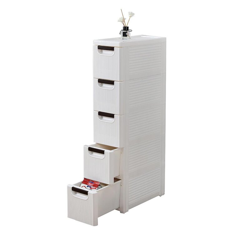 Plastic Narrow Drawers Storage Cabinet 5 Drawer Stackable Vertical Storage  Tower Slim Storage Chest for Small Spaces Bathroom Bedroom (Colorful) 