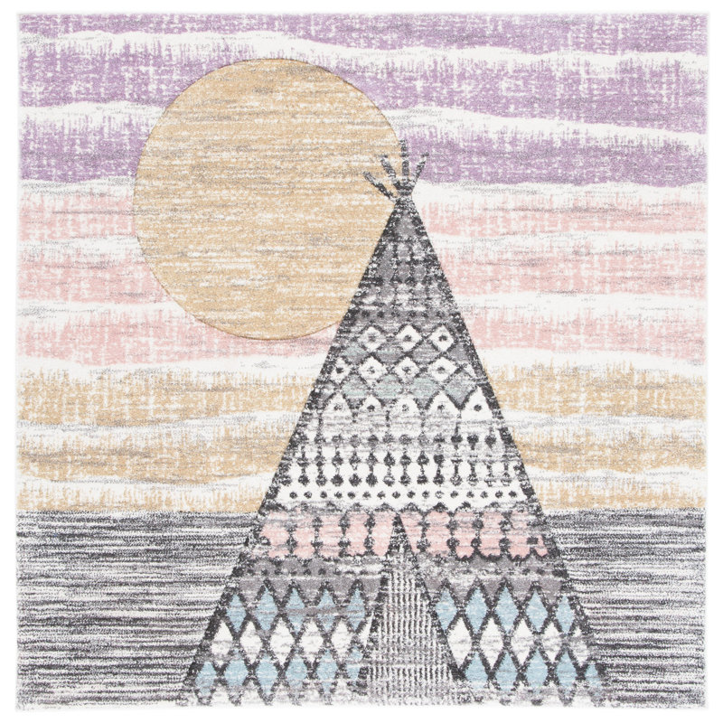 Tapis gris / rose Highland Creek, Carré 5 pi 3 po