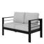 Ensemble de conversation moderne en aluminium 4 pièces pour patio, canapé 4 places avec coussins gris clair épais et structure noire et table basse-368108616-368108618