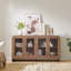 Buffet incurvé moderne, armoire de rangement pour buffet, console multimédia avec 4 portes en verre et tablettes réglables-1437070806