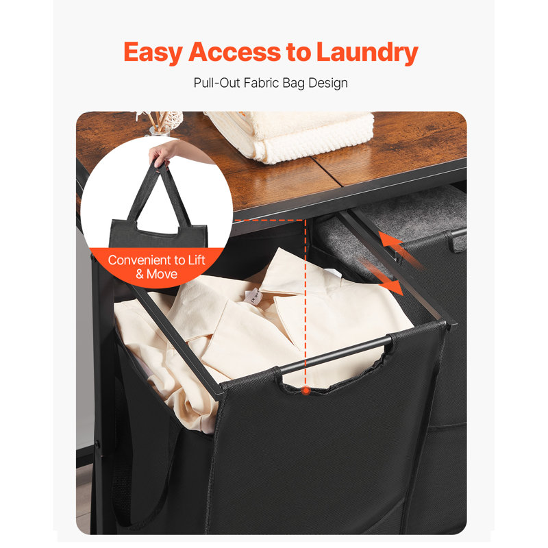 4 Section Laundry Sorter with Pull-Out Bags Metal Frame & Wooden Tabletop