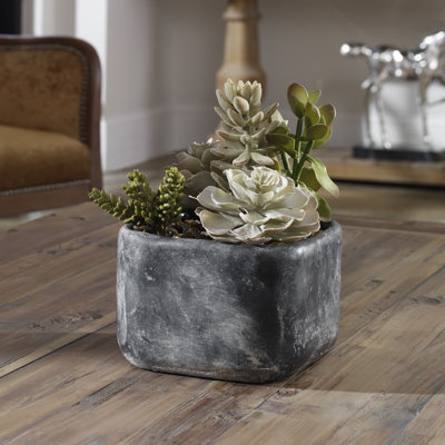 10'' Faux Succulent in Cement Pot