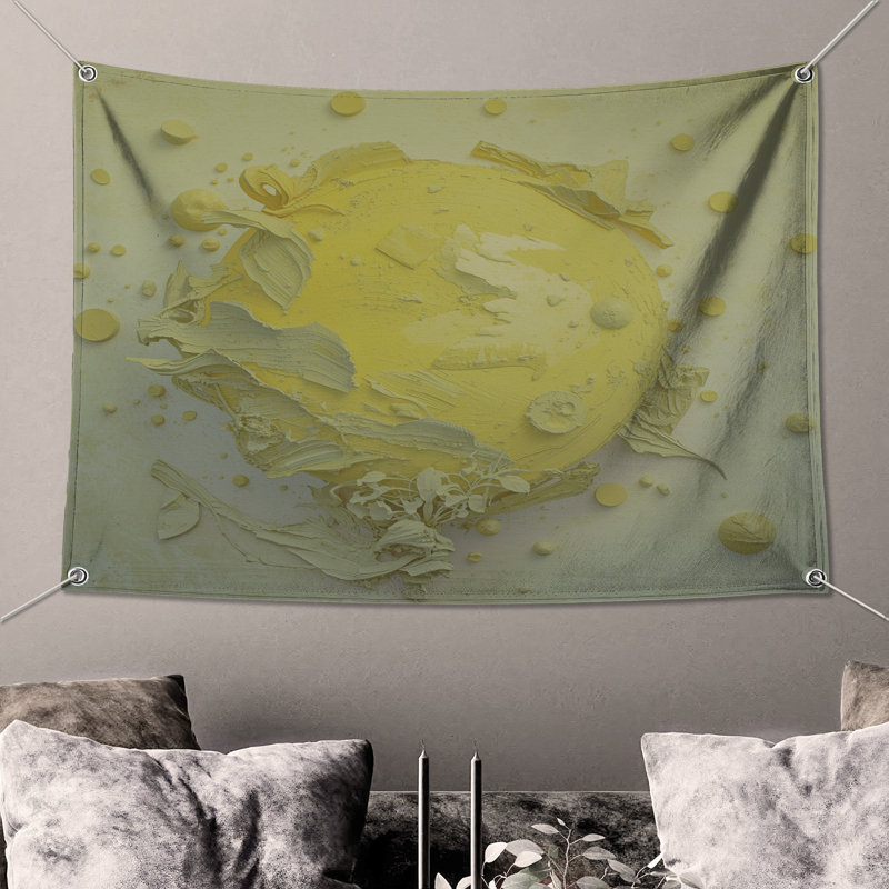 Tapisserie murale texturée sphère jaune - Sculpture, H 50 po x l 60 po avec 4 œillets