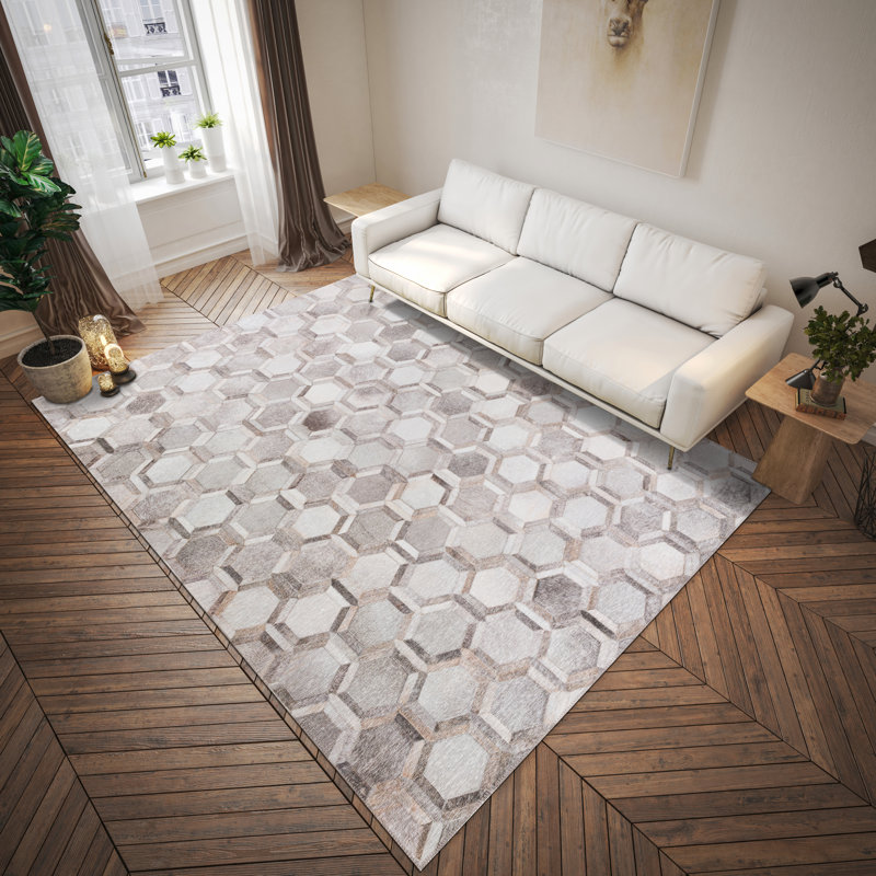 Tapis gris en similicuir mosaïque 3 po x 5 po, Rectangle 8 pi x 10 pi