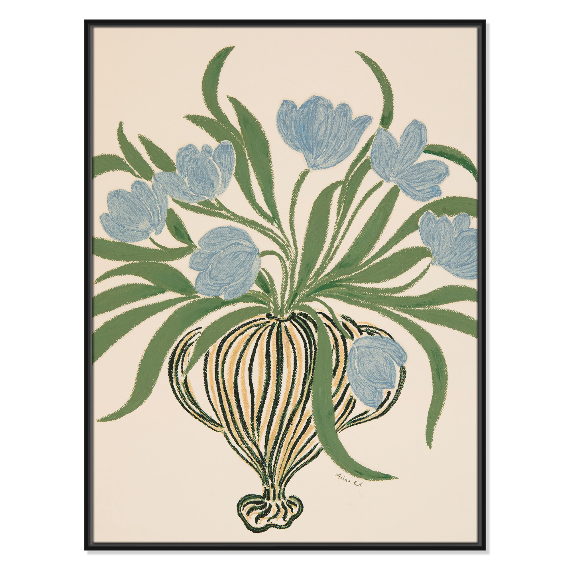 La Poire Blue Tulips Print by Camilla Bergqvist, 41.5" H x 31.5" W, Black