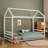 Twin Size Montessori Style Metal Floor Bed Frame, House Shaped Bed With Guardrails For Kids And Toddlers, Easy Assemble, No Slats, White-505393352-505393354