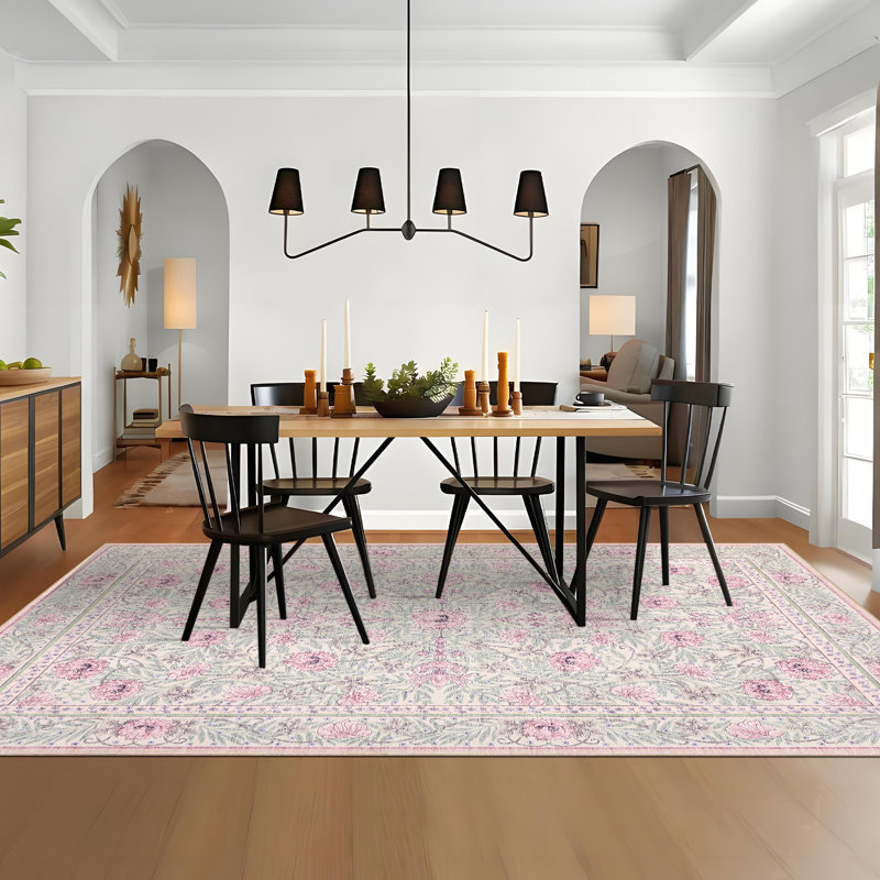 Floral Rugs for Bedroom Girls Soft Washable Non-Slip Living Room Rug Vintage Botanical Boho Flower Carpet for Teens Kids Nursery Playroom Dorm Home Decor