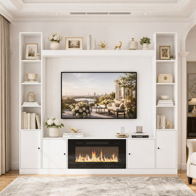 81.1" W Entertainment Center for TVs up to 55" with 30" Electric Fireplace, Storage Towers & Bridge