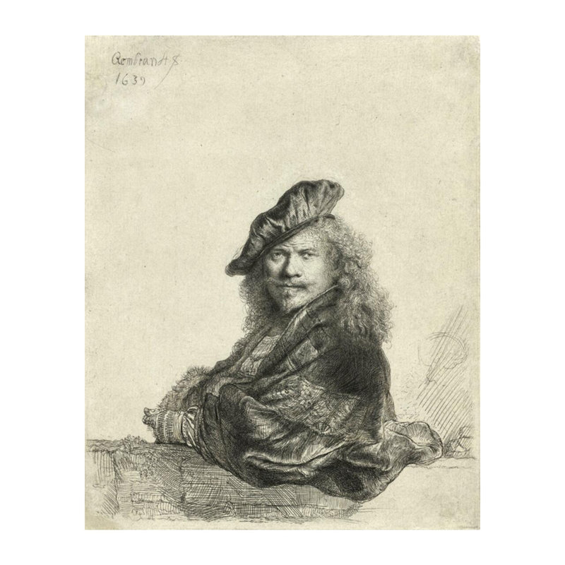 Autoportrait s'appuyant sur un rebord par Rembrandt van Rijn - Impression giclée, H 20 po x l 16 po