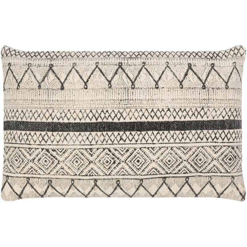 Coussin lombaire rectangulaire 100% coton Zetta, Polyester/ Bourre en polyester, Beige clair / Noir