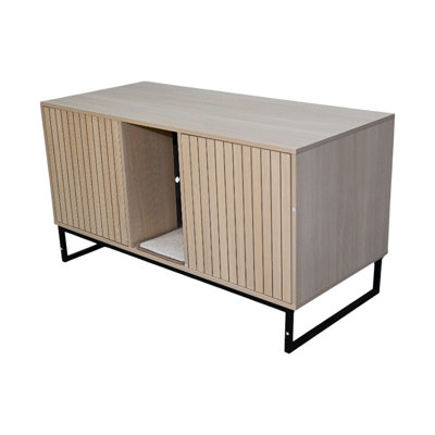 Brown Cat House, 48.3" X 21.42" 26.51", 76.4 Lbs, With Scratching Mat, Modern And , Particle Board + Stylish House Wood - Toned,
