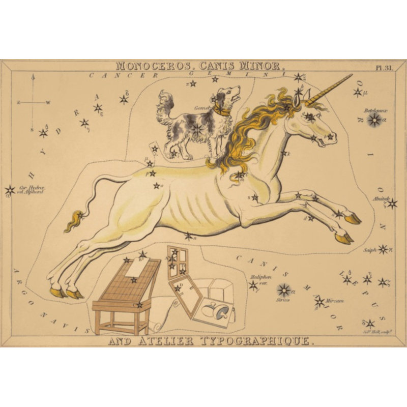 Monoceros Print by Grand Archives, 32" H x 45" W, Gold Framed