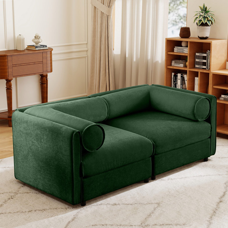Canapé modulaire rembourré avec sièges de rangement, Vert, H 27,9 po x l 75,5 po x P 37,4 po