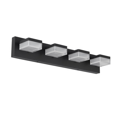 Applique murale de salle de bain moderne à 4 lumières DEL noir mat moderne pour miroir, luminaire minimaliste en métal