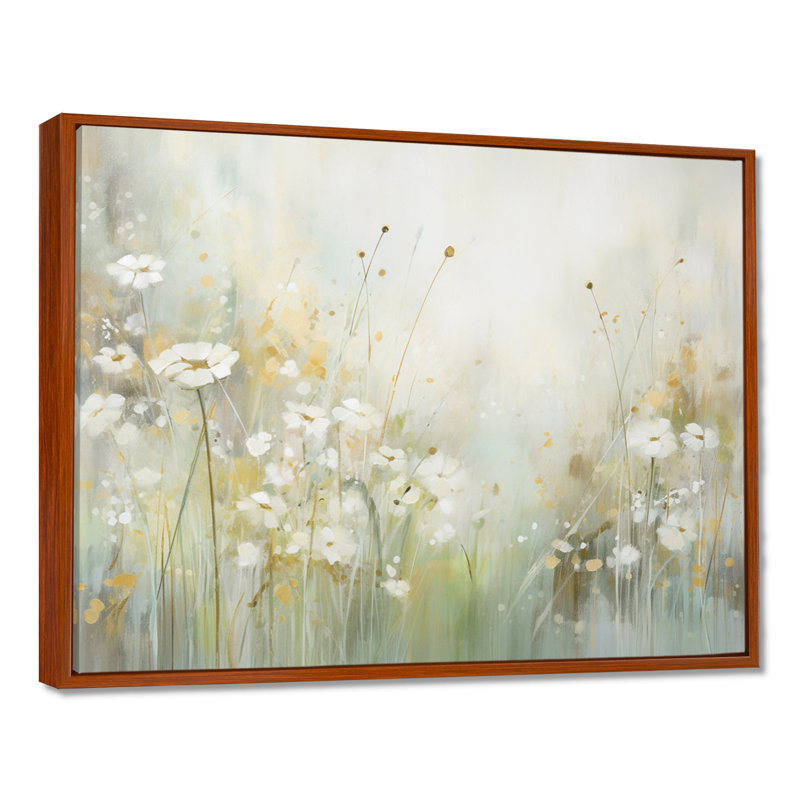 «Green Beige Serene Meadows II - Abstract Botanicals», art mural, H 12 po x l 20 po x P 1 po, Cadre flottant brun