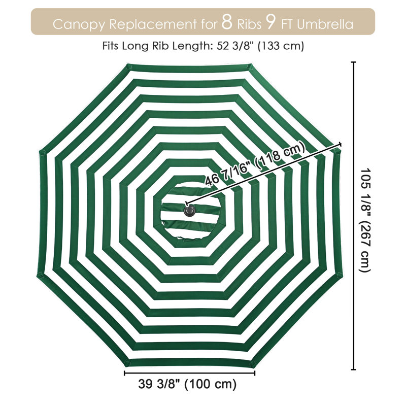 Parasol de patio pour parasol 9 pi, Vert/blanc