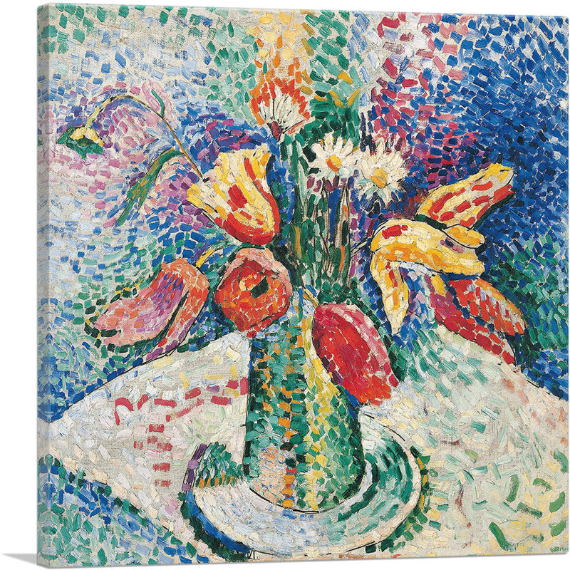 Tulipes et fleurs dans un vase 1905 par Henri Matisse - reproduction d'art sur toile tendue, H 18 po x l 18 po x 1,5 po