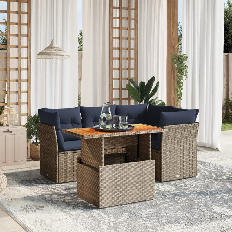  Ensemble de canapé de patio 5 pièces avec coussins en rotin de polyester gris
