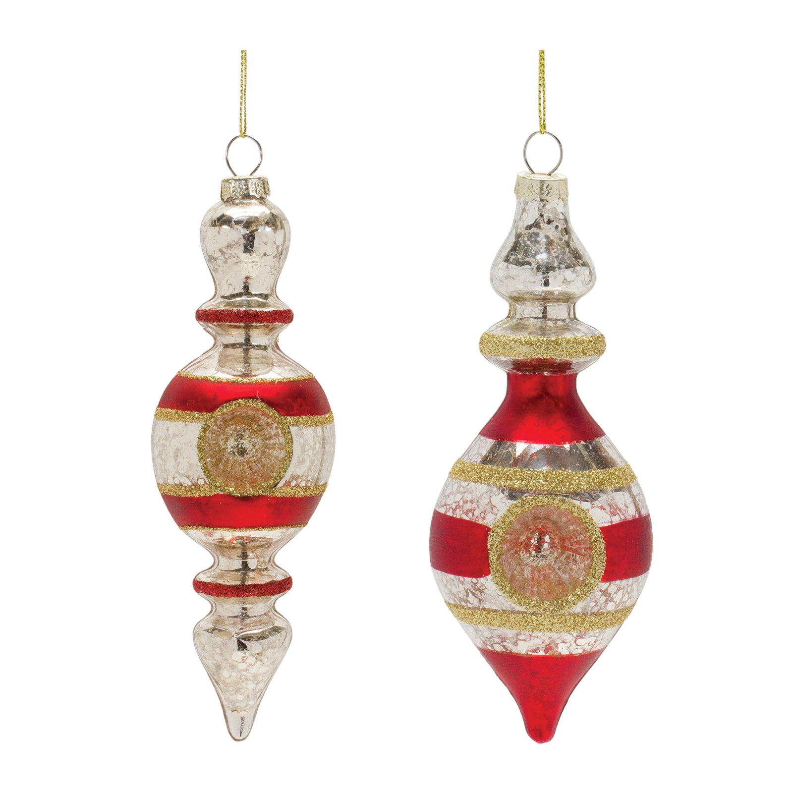 6.75'' Striped Glass Holiday Shaped Ornament, Red/Gold/Silver