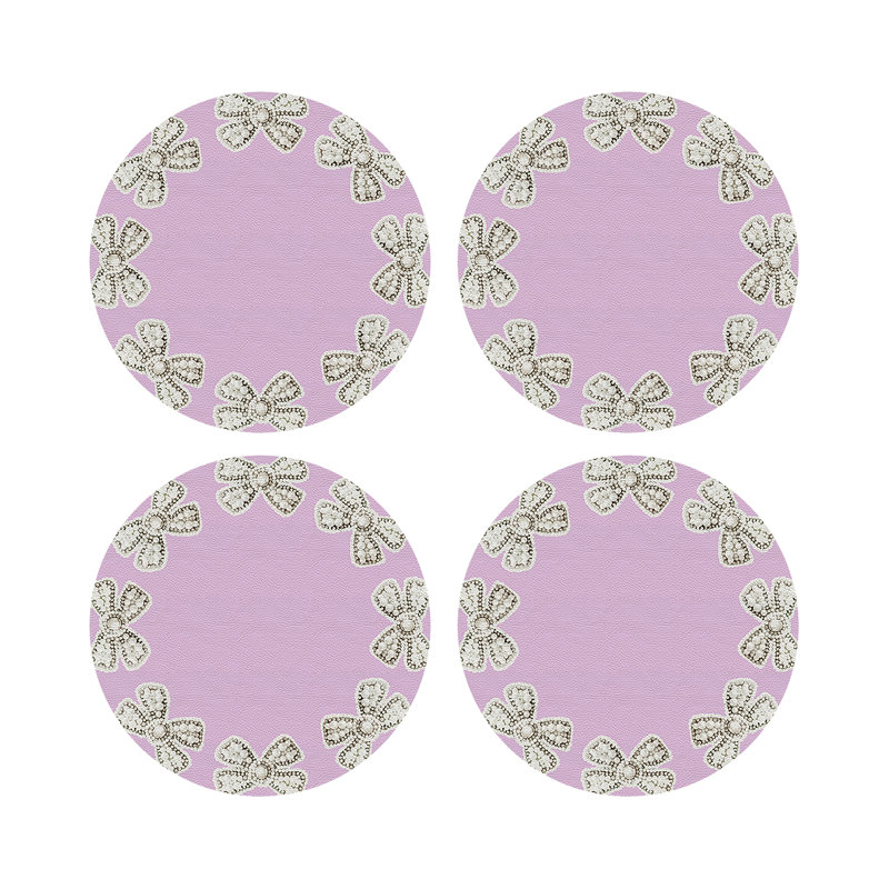 Pearl Bow Vegan Leather Round Pebble Placemat, Lilac