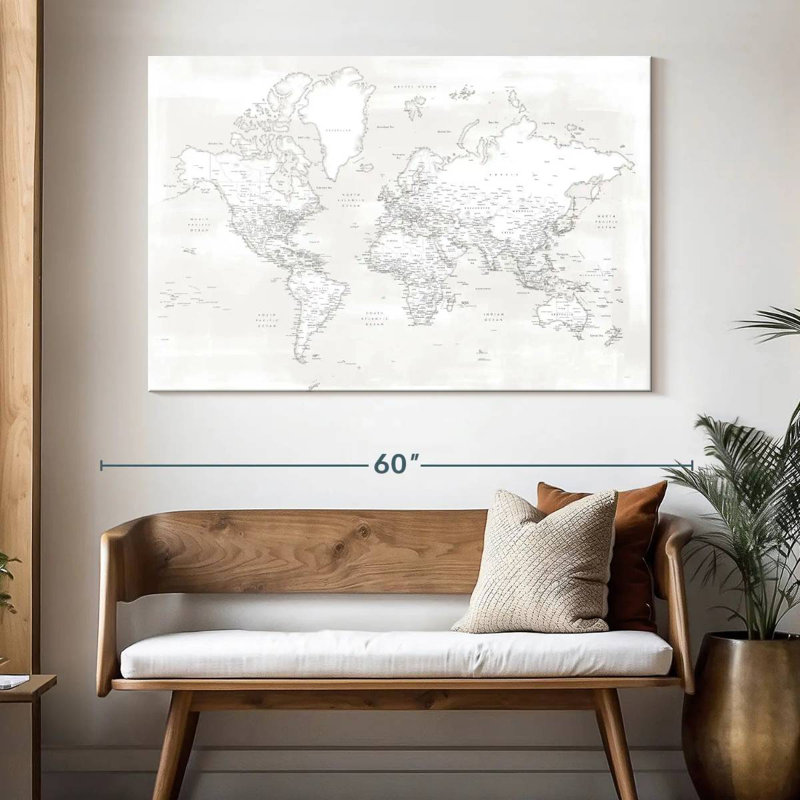 Carte du monde détaillée Aliaz Maeli blanc I, H 34 po x l 51 po