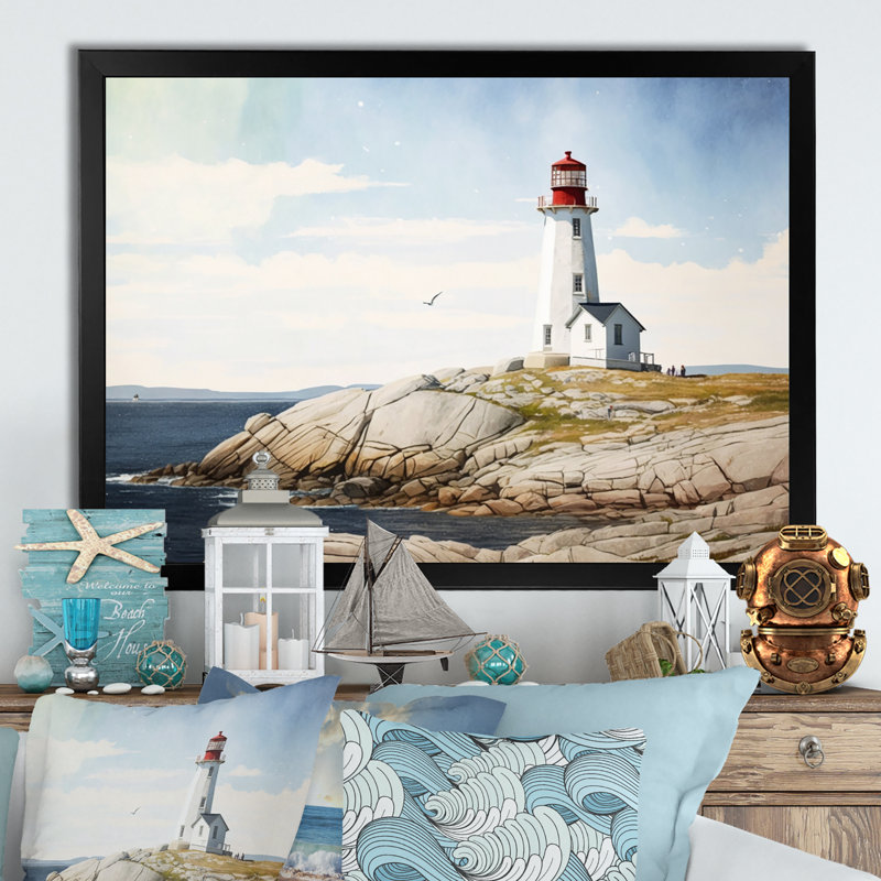 Phare de l'océan - reproduction sur toile, Impression noire sur toile encadrée, L 20 po x H 12 po