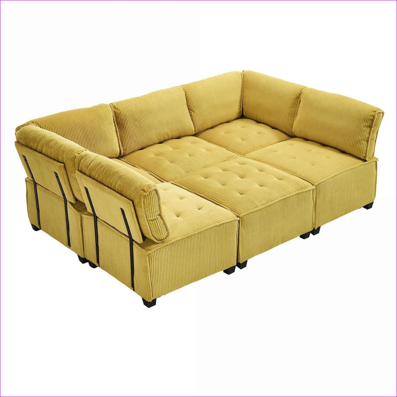 Sectional Sofas | Modern 6-Seat U Shaped Modular Convertible Couch for Living Room | Mustard Yellow | Corduroy