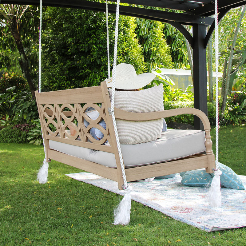 Ilisa Mahogany Wood Porch Swing Bed, Lime Wash
