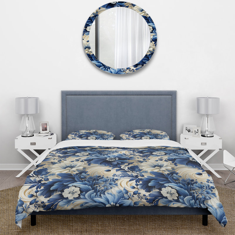 Ensemble de housse de couette romantique à motif victorien bleu tourbillon bleu cobalt