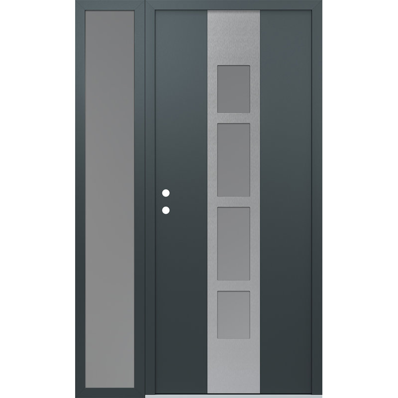 Porte d'entrée pré-suspendue en acier argenté avec panneau latéral Diamond A10, L 49,25 po x H 81,69 po
