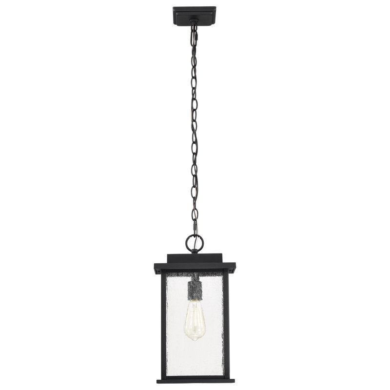 Lanterne suspendue d'extérieur Kulm - 1 lumière - Finition noir mat - Verre bullé transparent
