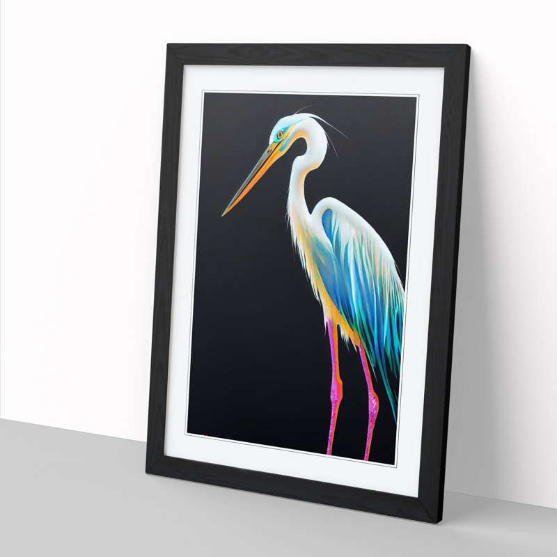 Balictar Heron Bird - Picture Frame Print, 46cm H x 34cm W x 2cm D, Walnut